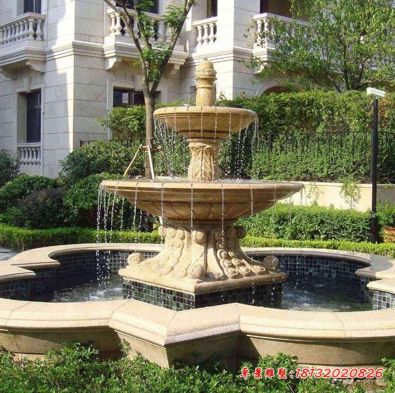 砂岩双层喷泉石雕 别墅欧式喷泉石雕