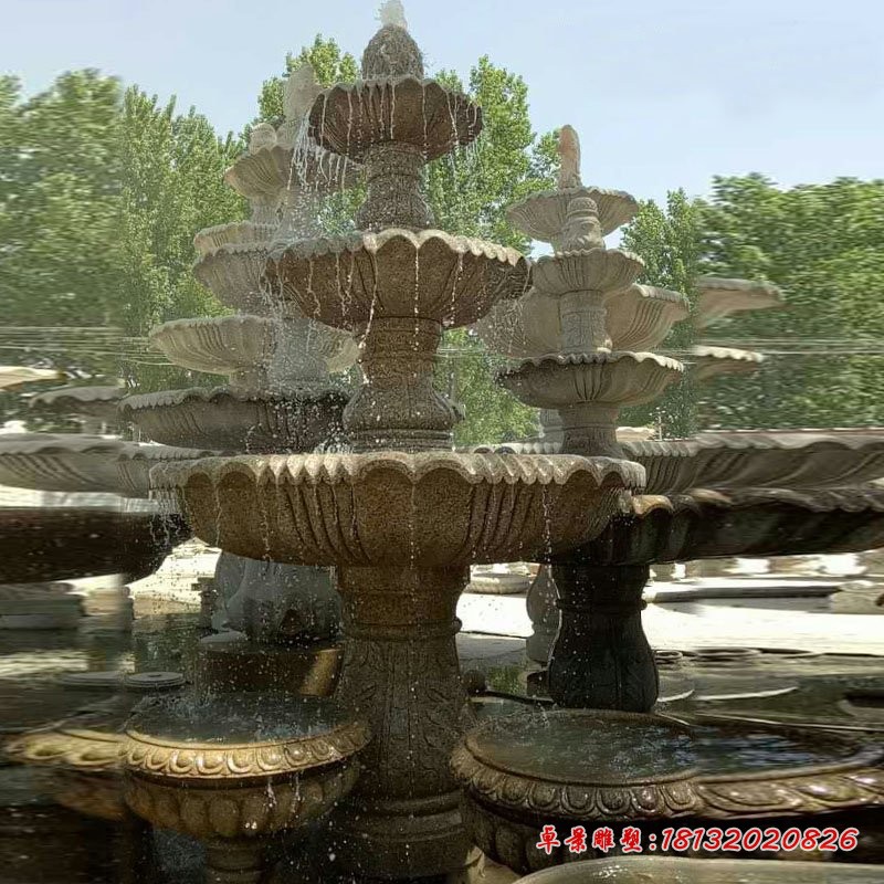 砂岩三层喷泉石雕 别墅石雕喷泉