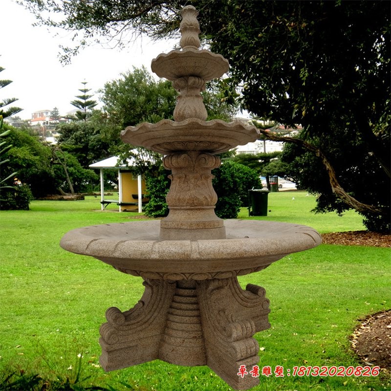 砂岩三层喷泉石雕 公园石雕喷泉