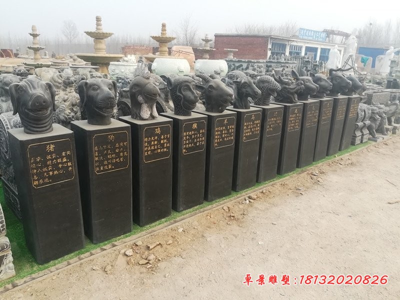 十二生肖兽首石雕 公园景观石雕 