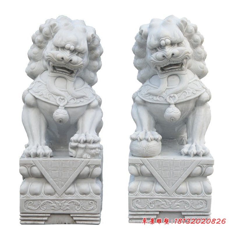 石雕北京狮 汉白玉踩球狮子石雕 (7)