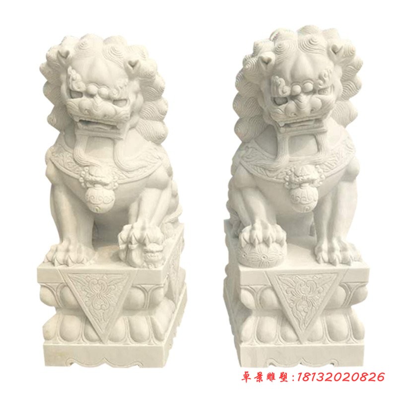 石雕北京狮 汉白玉踩球狮子石雕