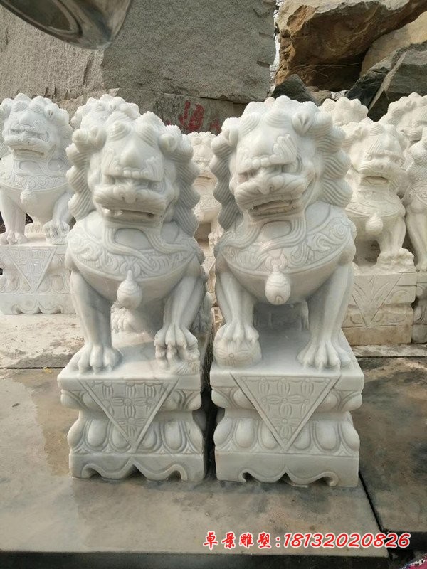 石雕北京狮 汉白玉踩球狮子石雕 (6)