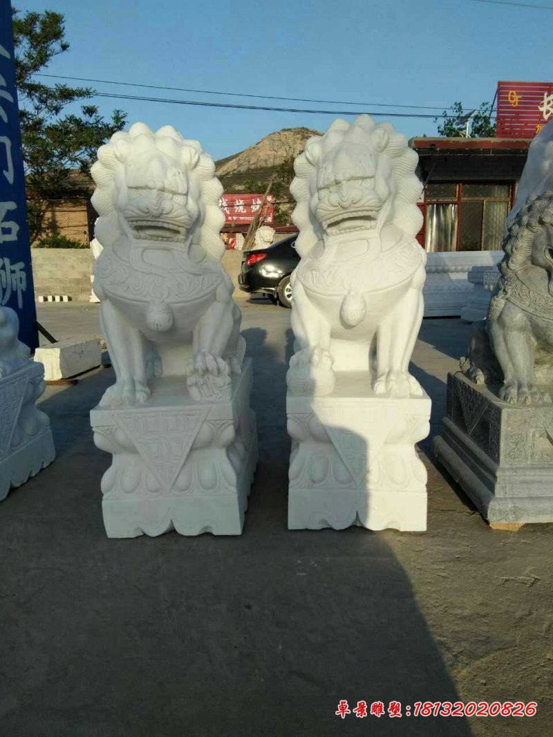 石雕北京狮 汉白玉踩球狮子石雕 (8)