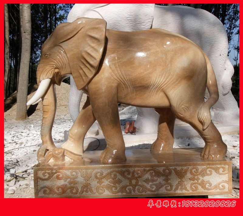 石雕大象，晚霞红大象雕塑 (2)