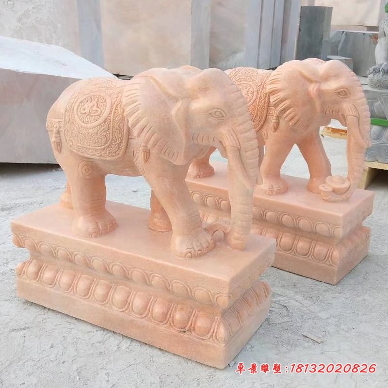 石雕大象 晚霞红动物石雕 (3)
