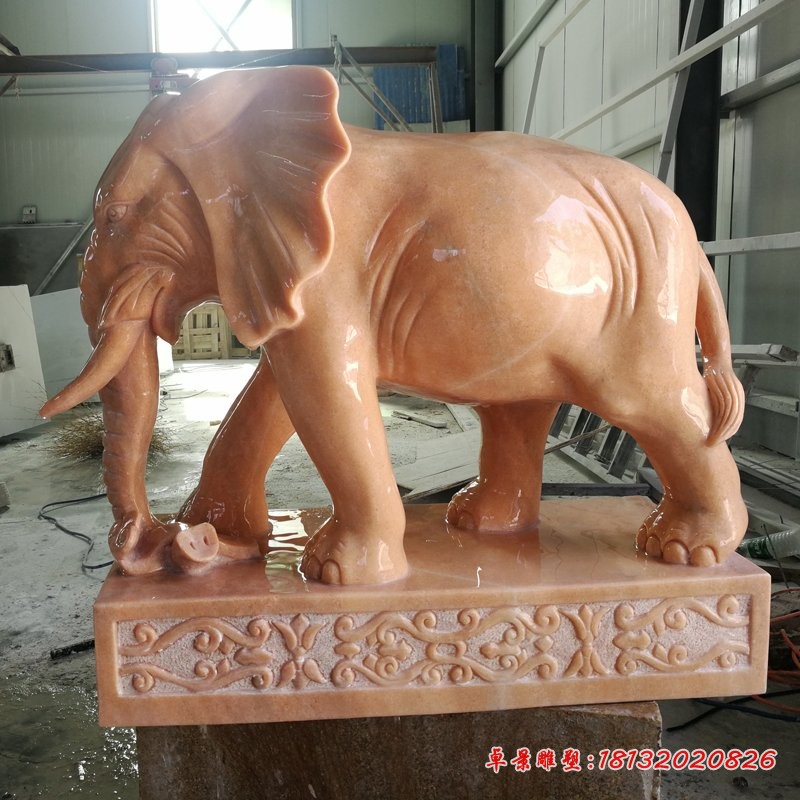 石雕大象，晚霞红大象雕塑 (3)