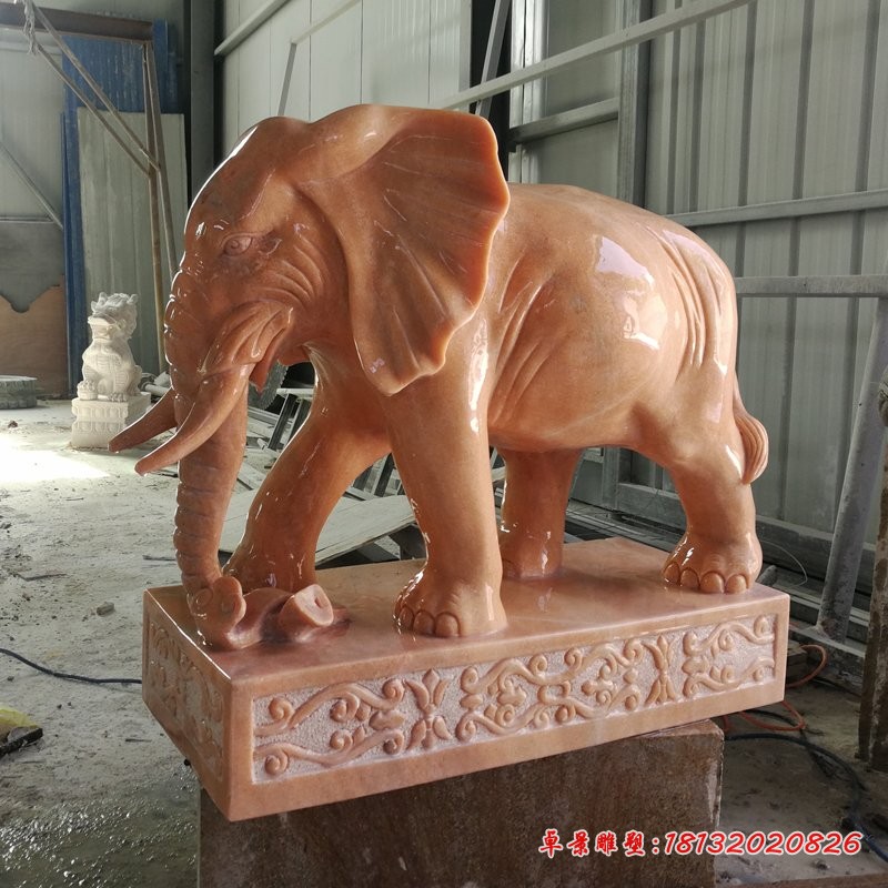 石雕大象，晚霞红大象雕塑 (4)
