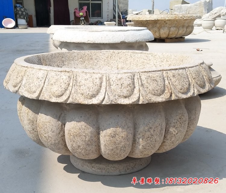 石雕花盆 公园花岗岩花盆石雕