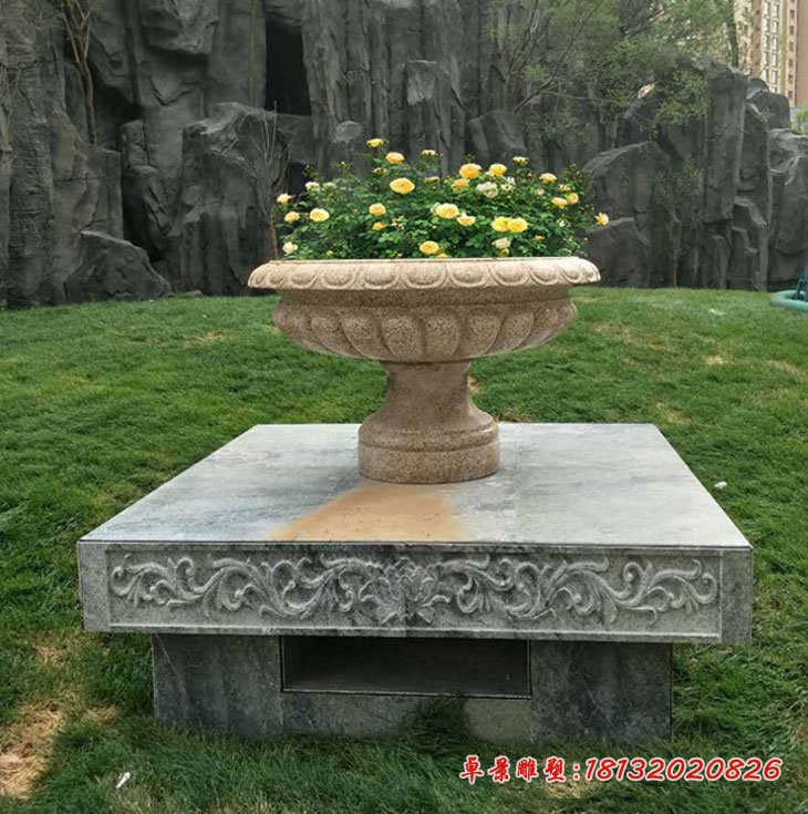 石雕花盆 公园花岗岩花盆石雕 