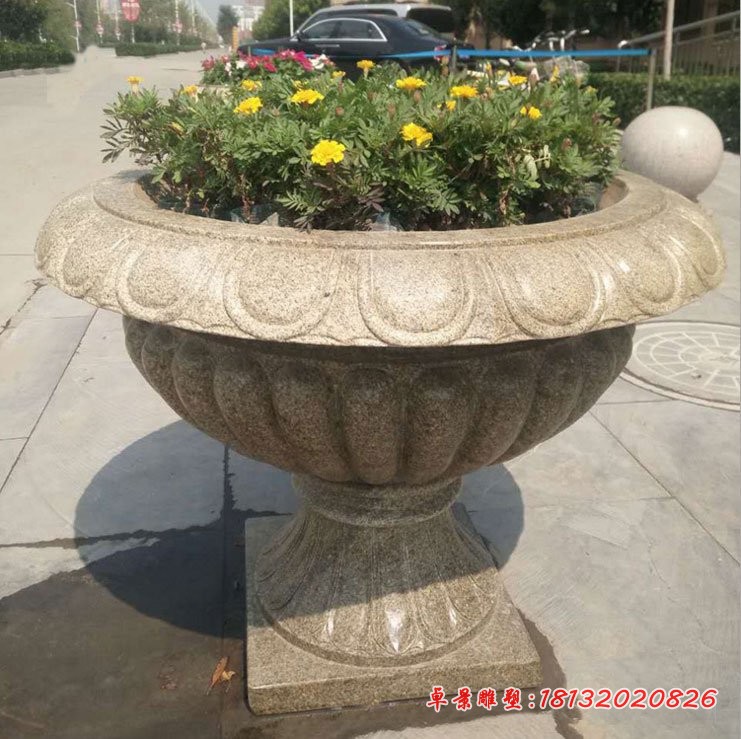 石雕花盆 公园花岗岩花盆石雕 