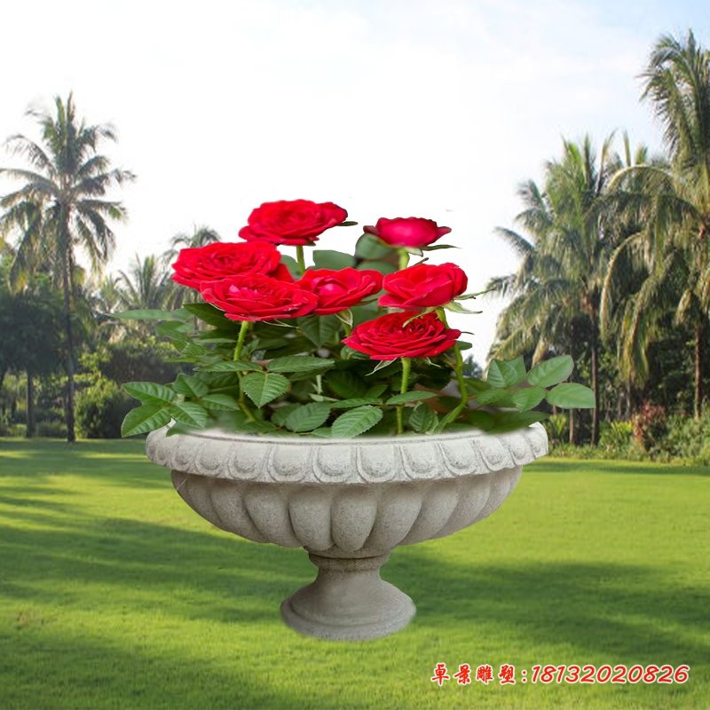 石雕花盆 公园花岗岩花盆石雕 