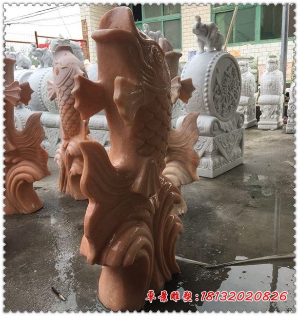 石雕喷水鲤鱼 公园石雕鱼