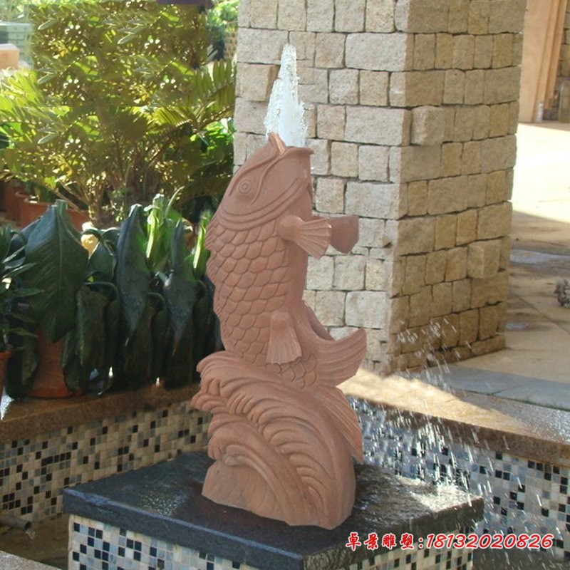 石雕喷水鲤鱼 公园石雕鱼