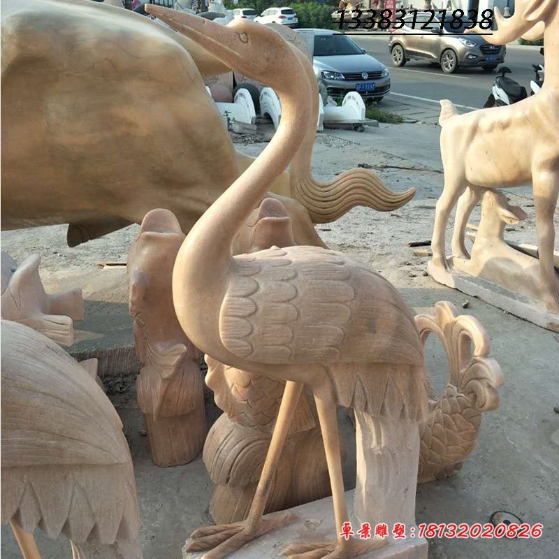 石雕仙鹤，公园动物石雕 