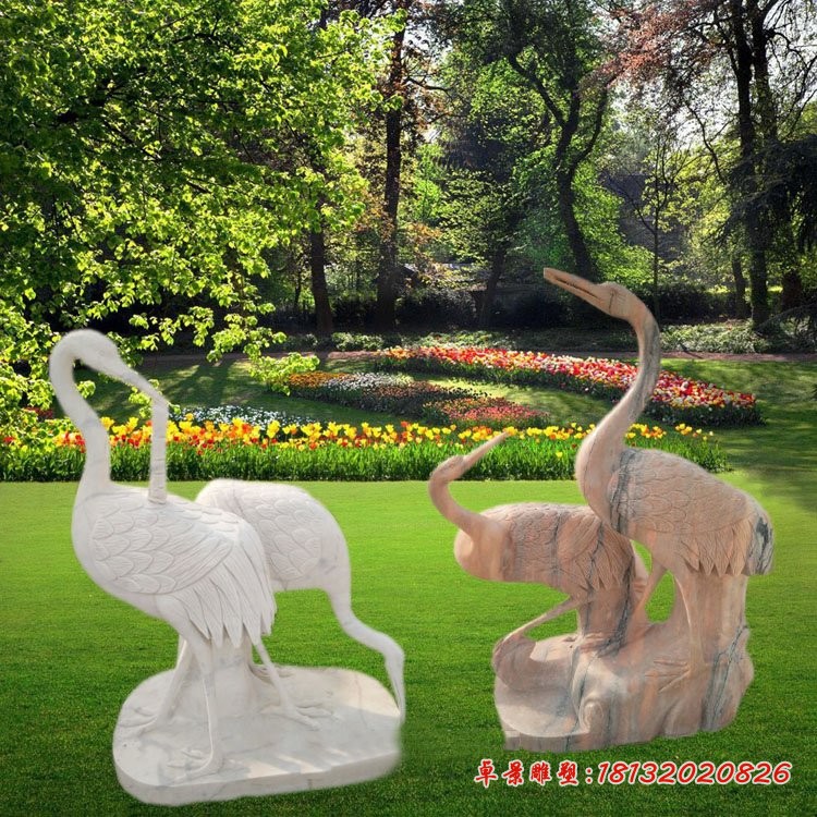 石雕仙鹤，公园动物石雕