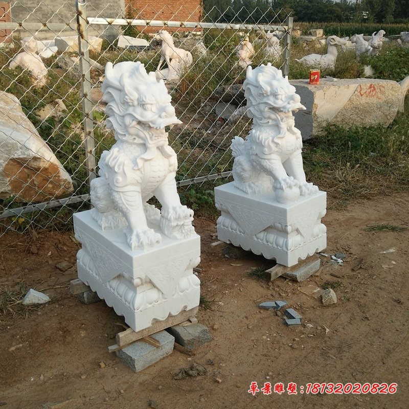 石雕坐式麒麟 汉白玉踩球坐式麒麟雕塑 (2)