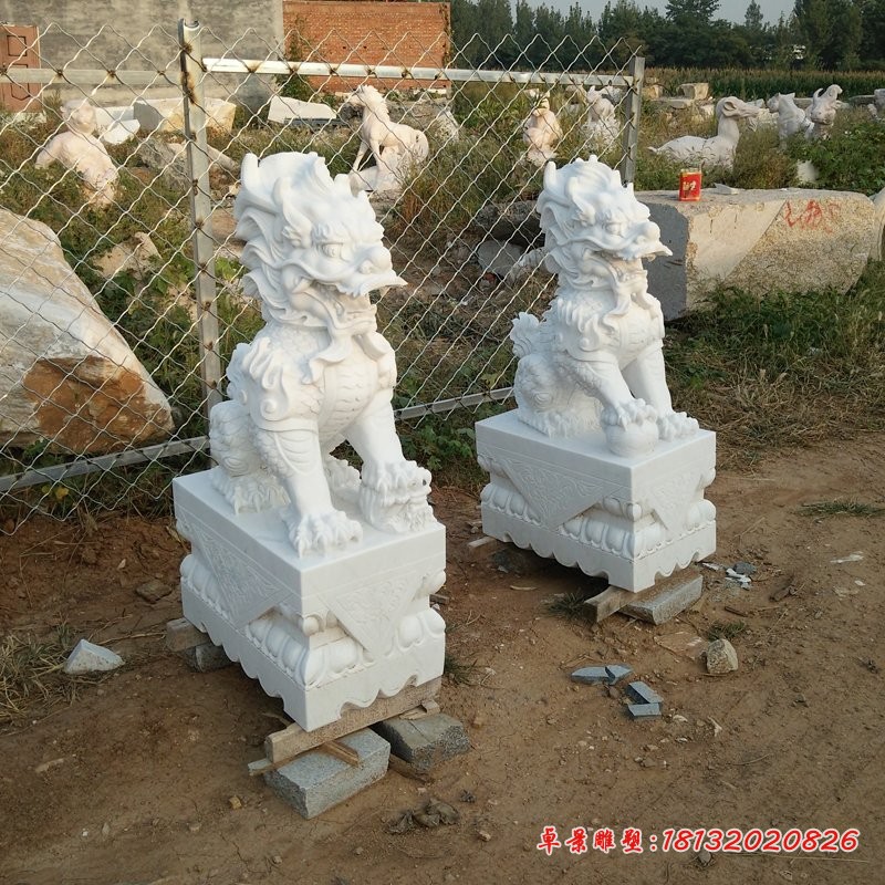 石雕坐式麒麟，汉白玉麒麟雕塑 (4)