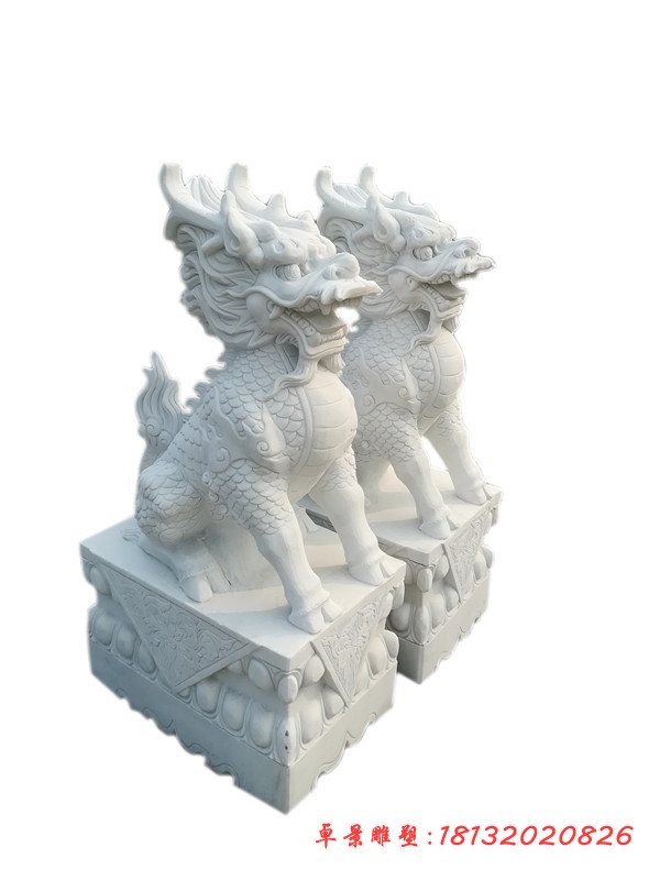 石雕坐式麒麟，汉白玉麒麟雕塑 (3)