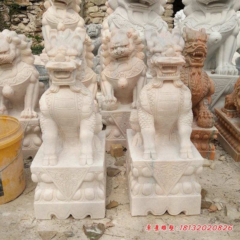 石雕坐式麒麟，晚霞红麒麟 (2)