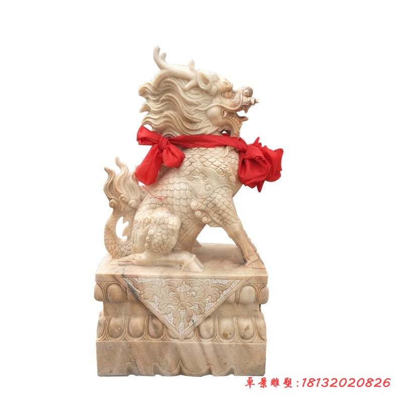 石雕坐式麒麟，晚霞红麒麟 (5)