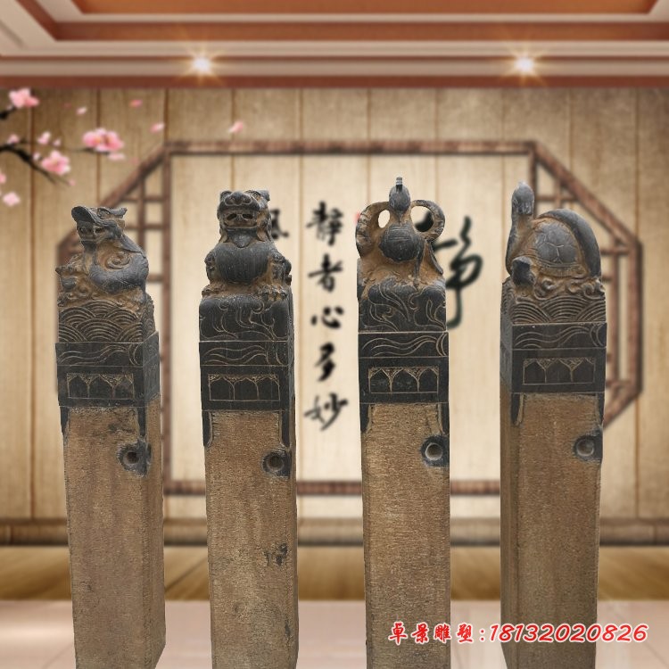 四大神兽拴马柱 别墅仿古拴马柱石雕