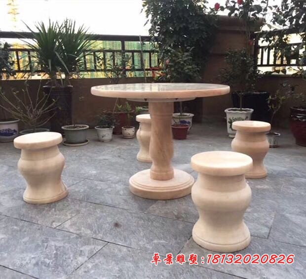 庭院晚霞红桌凳  石雕圆形桌凳 