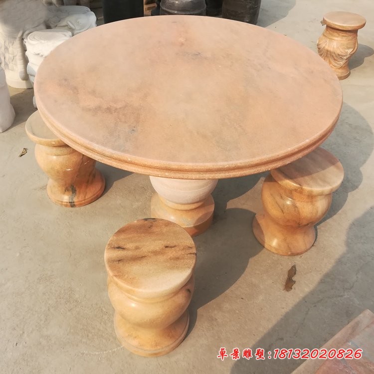 庭院晚霞红桌凳  石雕圆形桌凳 