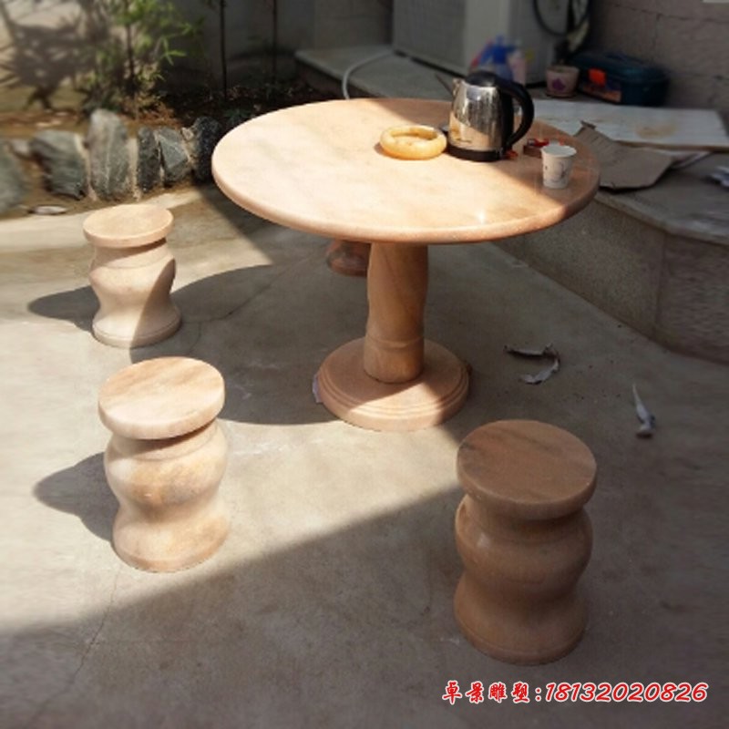 庭院晚霞红桌凳  石雕圆形桌凳 