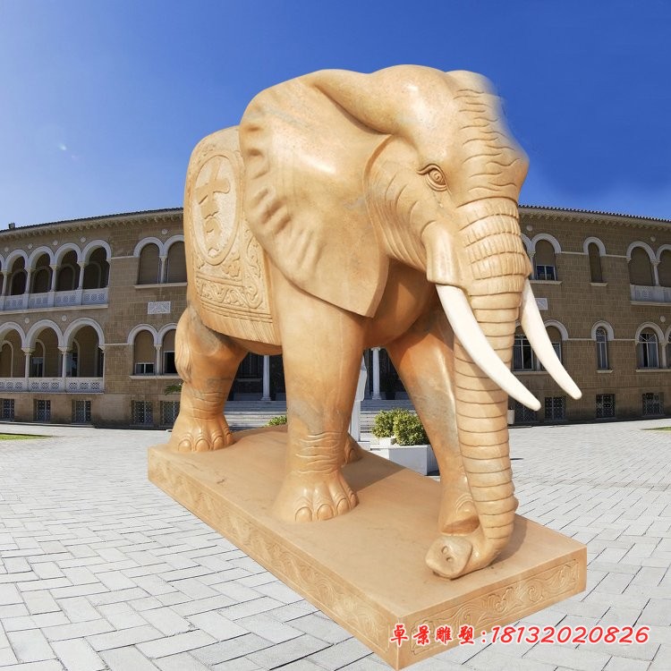晚霞红吉祥象 门口镇宅招财大象石雕