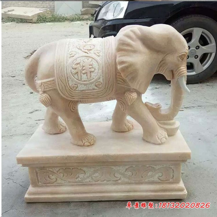 晚霞红吉祥小象，石雕小象