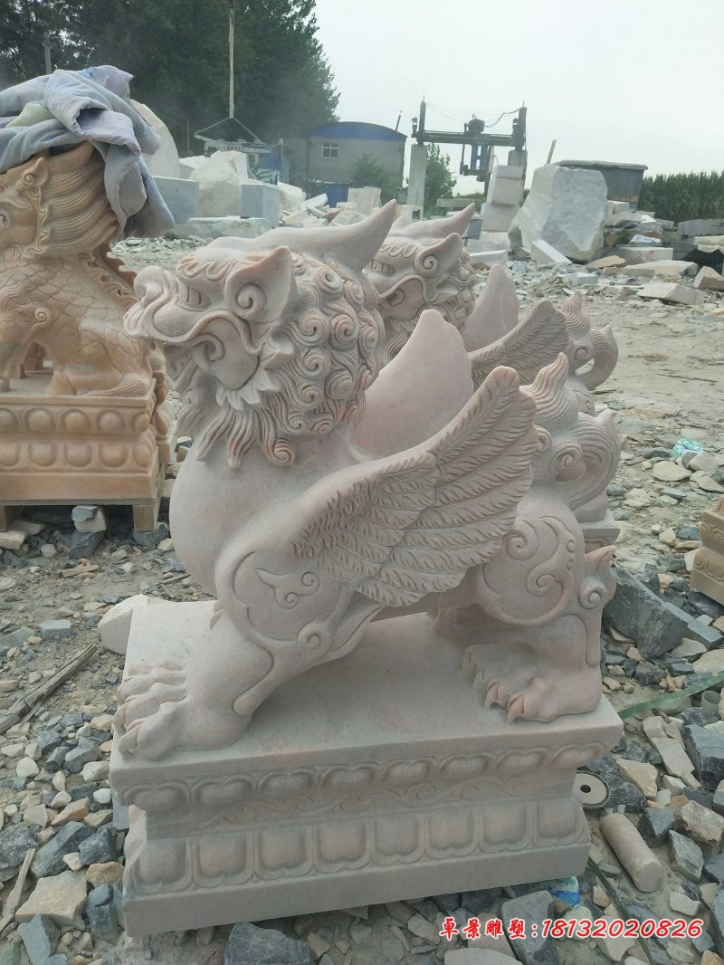 晚霞红立式貔貅 门口招财镇宅貔貅石雕