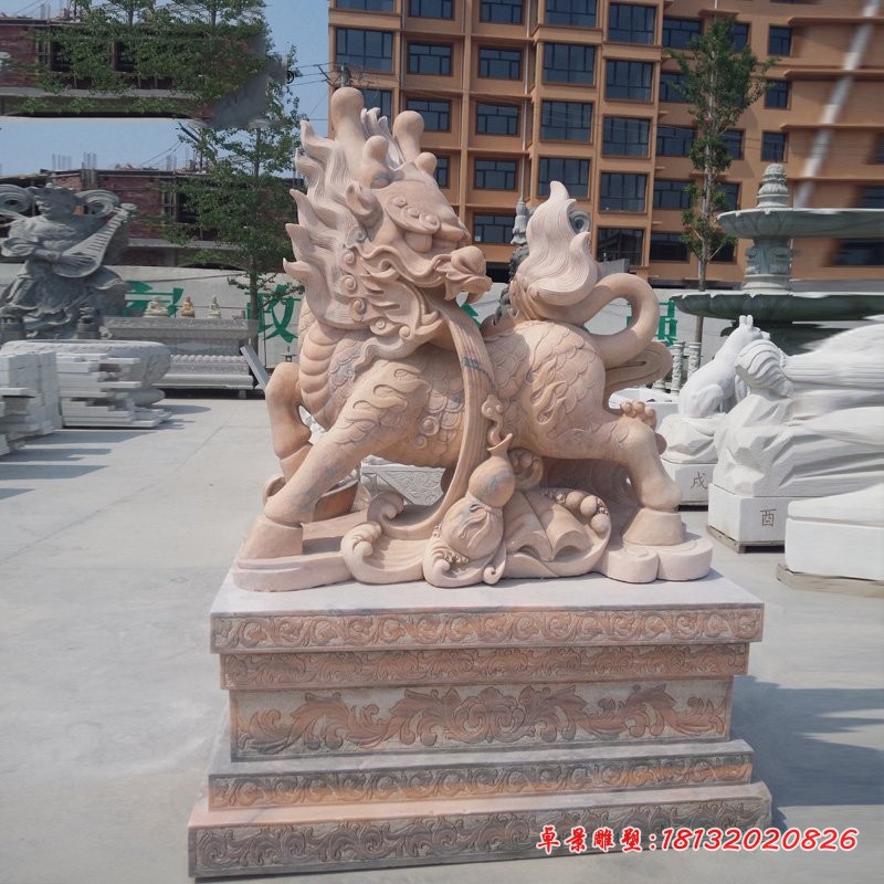 晚霞红麒麟，招财纳福麒麟石雕