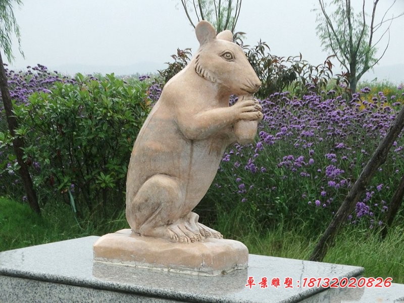 晚霞红十二生肖雕塑  公园动物石雕 