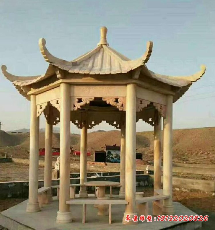 八角凉亭石雕 晚霞红中式凉亭石雕