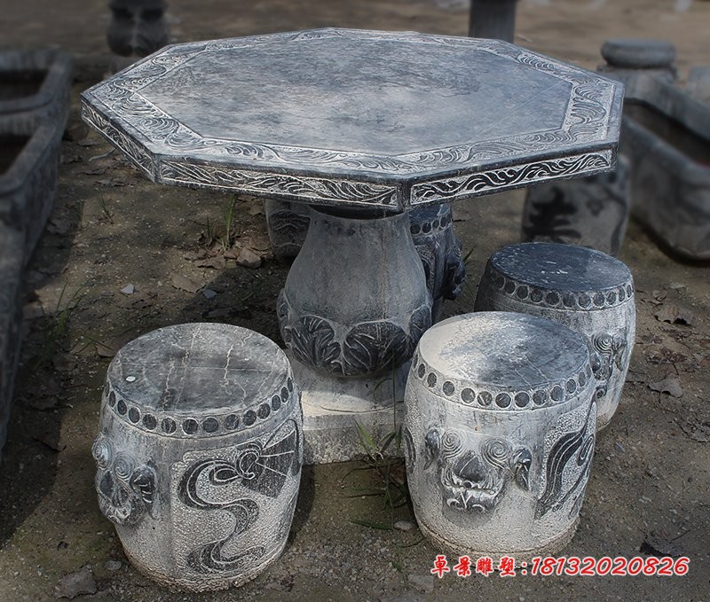 八角形石桌凳，园林景观石雕
