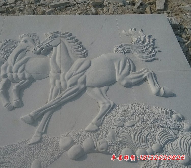 奔跑的骏马石浮雕 公园壁画石浮雕 