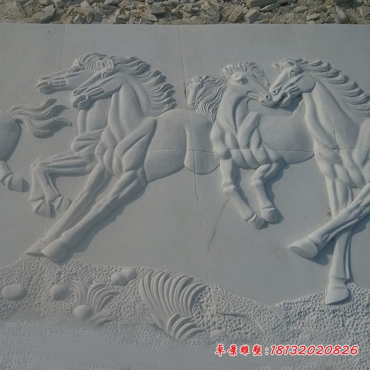 奔跑的骏马石浮雕 公园壁画石浮雕