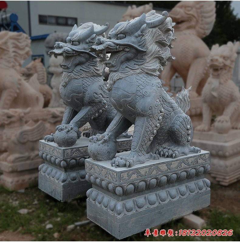 踩球麒麟石雕，石雕麒麟