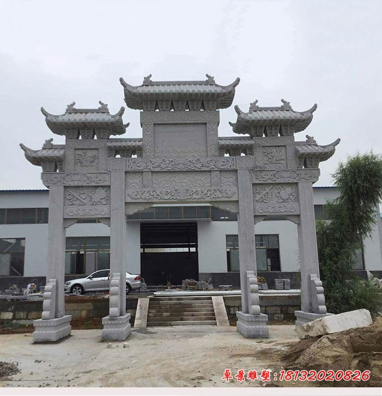 大理石三门五楼牌坊雕塑 村口牌坊石雕