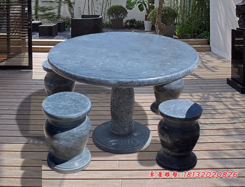 大理石圆形桌凳，公园景观石雕