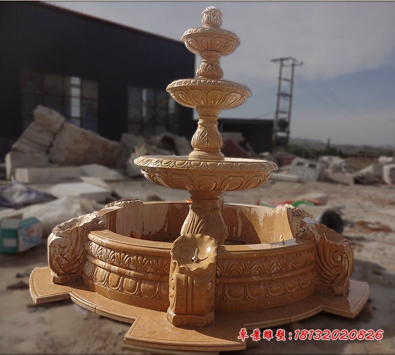 多层喷泉石雕，晚霞红喷泉石雕