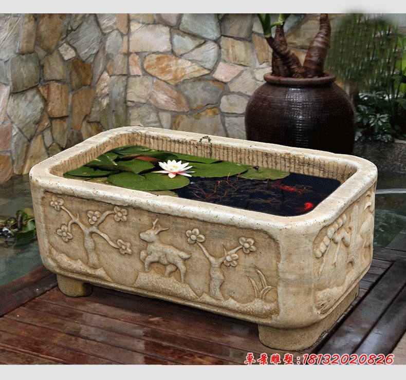 方形石鱼缸，庭院景观石雕