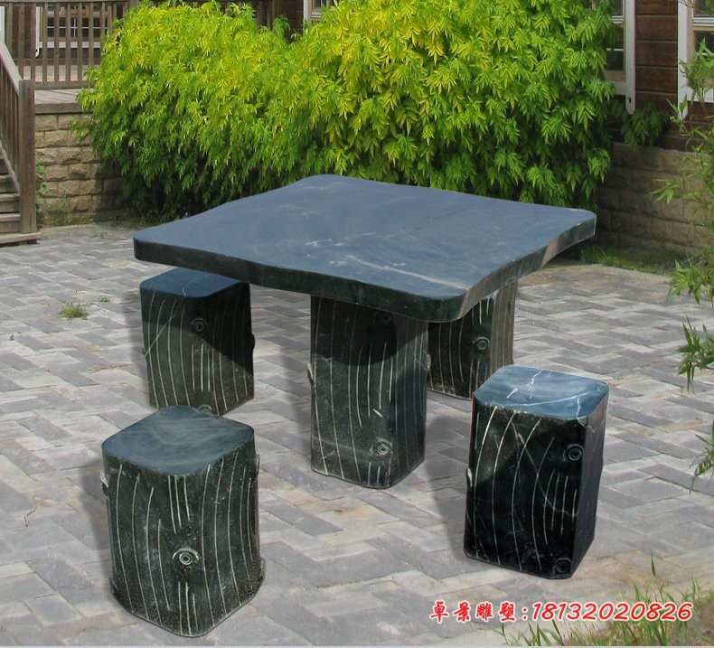 方形石桌凳，庭院景观石雕