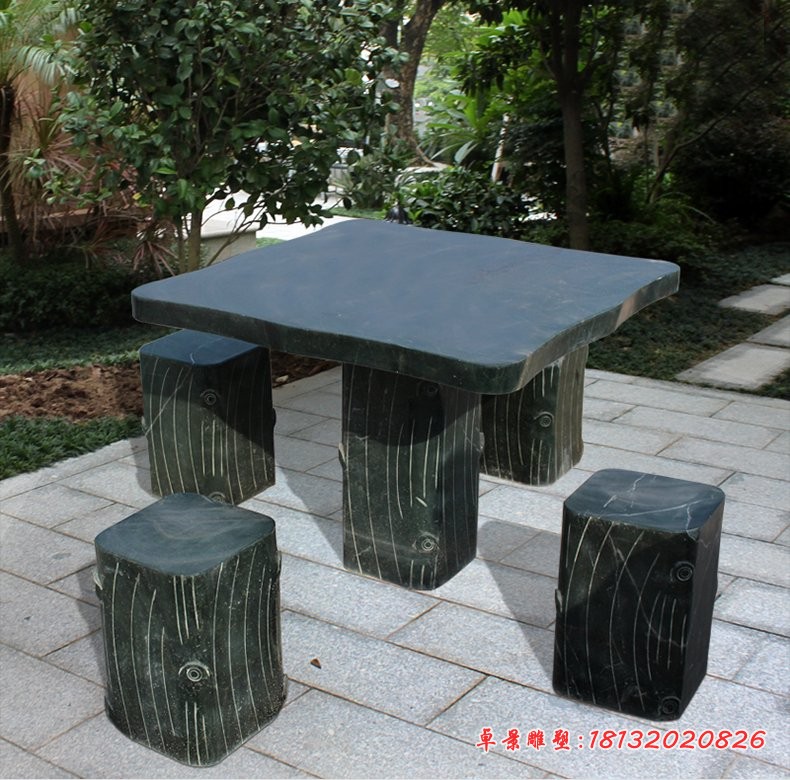 方形石桌凳，公园景观石雕