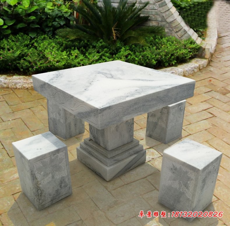 方形石桌凳，庭院景观雕塑