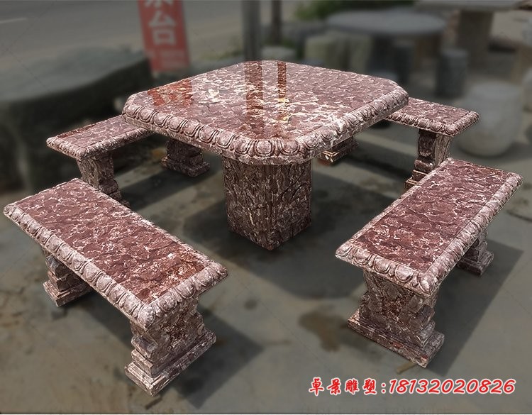 方形石桌椅，酒店景观石雕