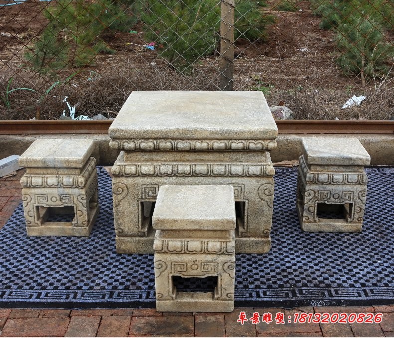 方形桌凳，园林景观石雕 (2)