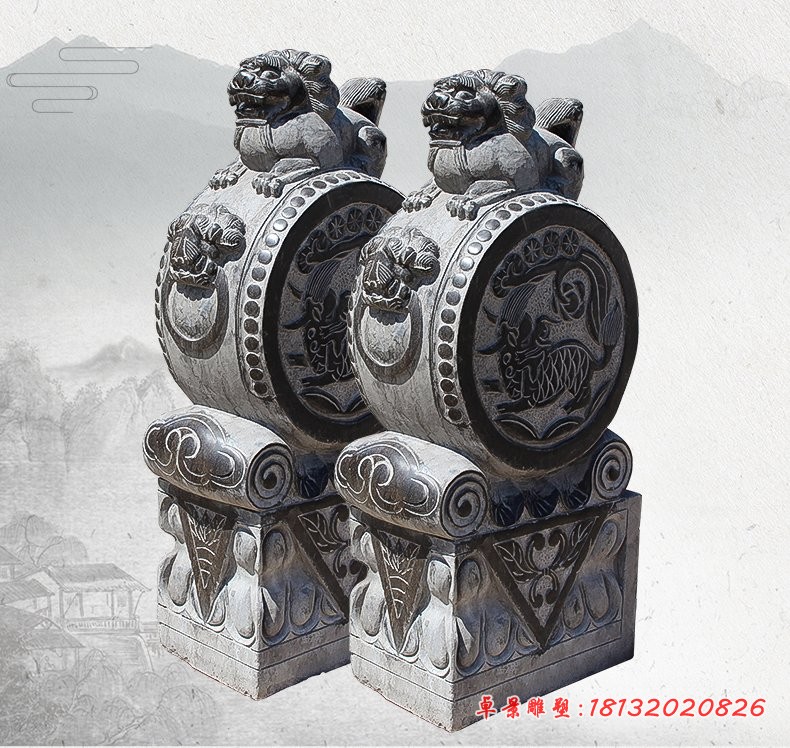仿古抱鼓石，寺庙门口石雕