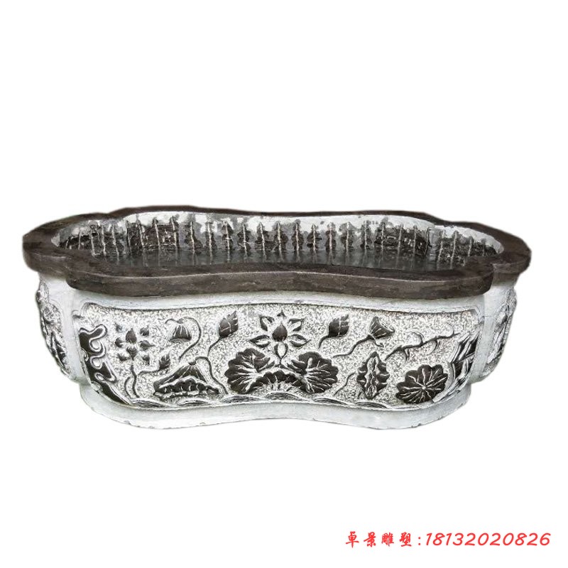 仿古荷花石水槽 青石荷花缸